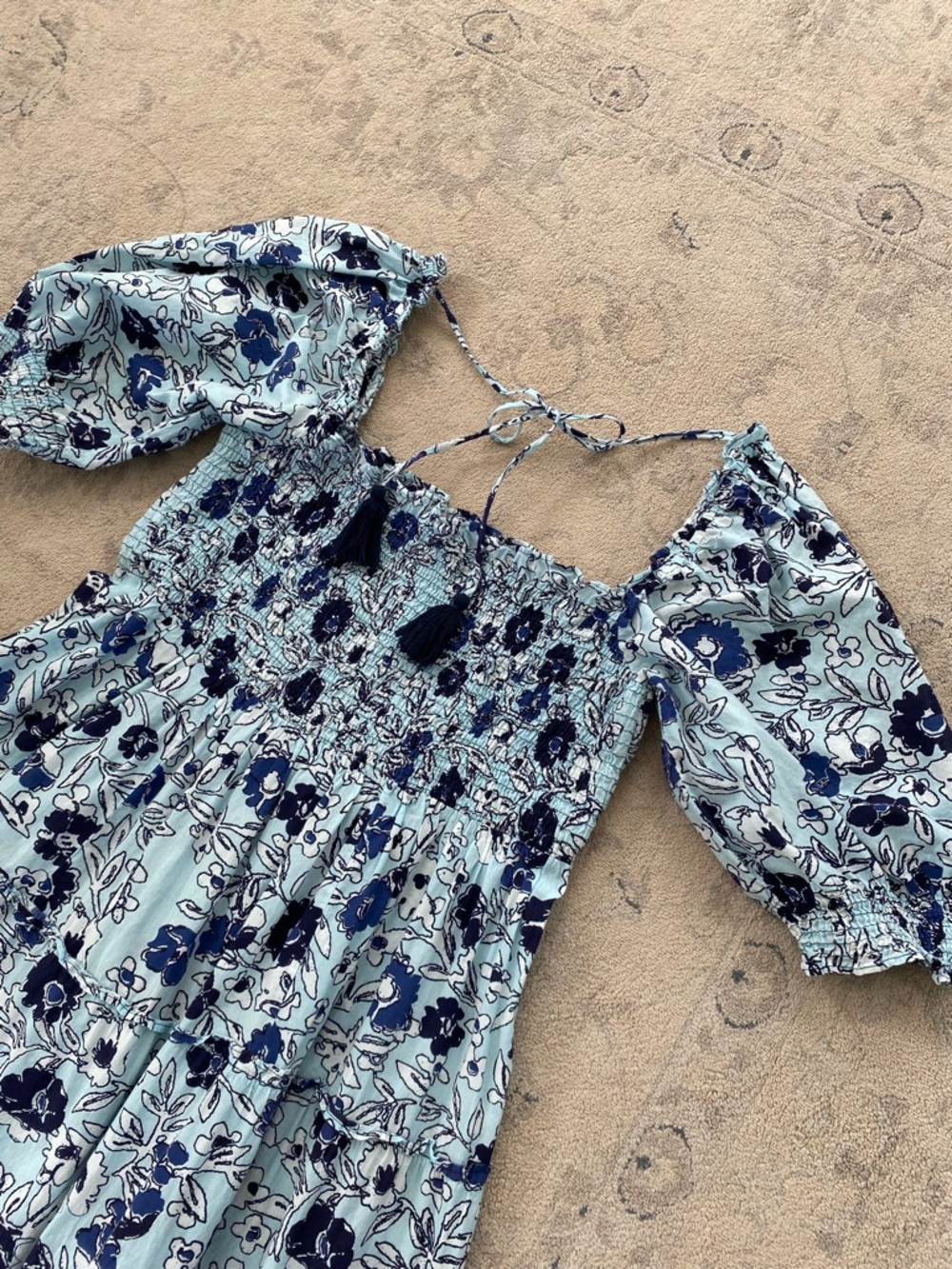 Ro's Garden Venus Midi Dress Benjamin Blue Floral Large Cotton Cottagecore - Picture 6 of 13